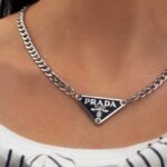Repurposed Prada plaque necklace