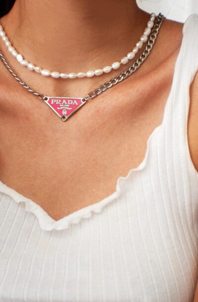 Prada plaque necklace pink