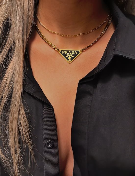 Prada plaque necklace gold