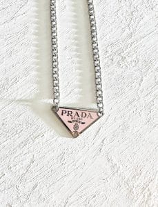 Alabaster pink Prada plaque necklace