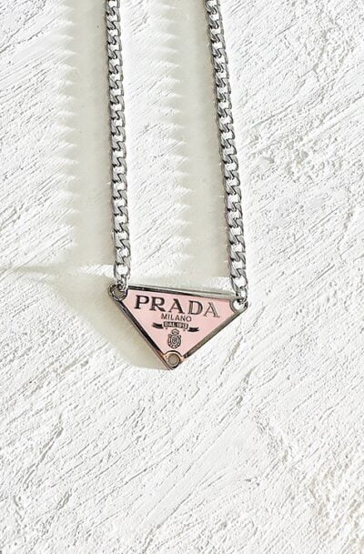 Alabaster pink Prada plaque necklace