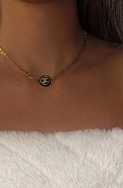 Reworked Chanel Necklace Black Gold tag
