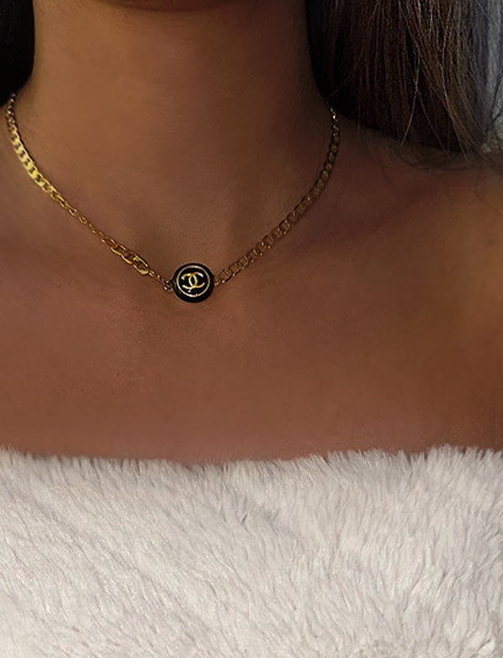 Reworked Chanel Necklace Black Gold tag