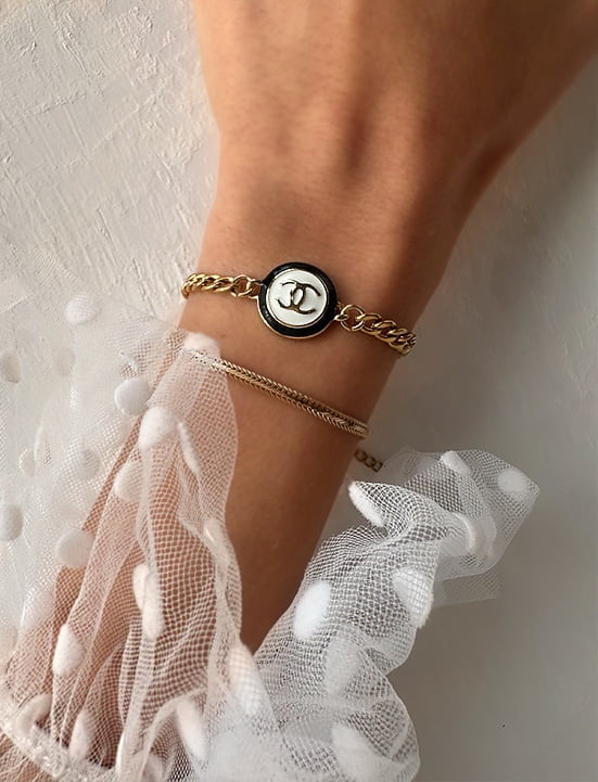 Crystal Double Strand Chanel Button Bracelet — Katie Fong Collection